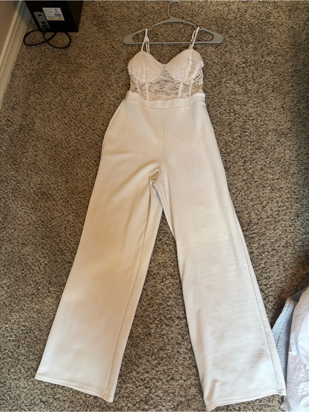Rue21 Cream Lace Bust Wide-Leg Jumpsuit